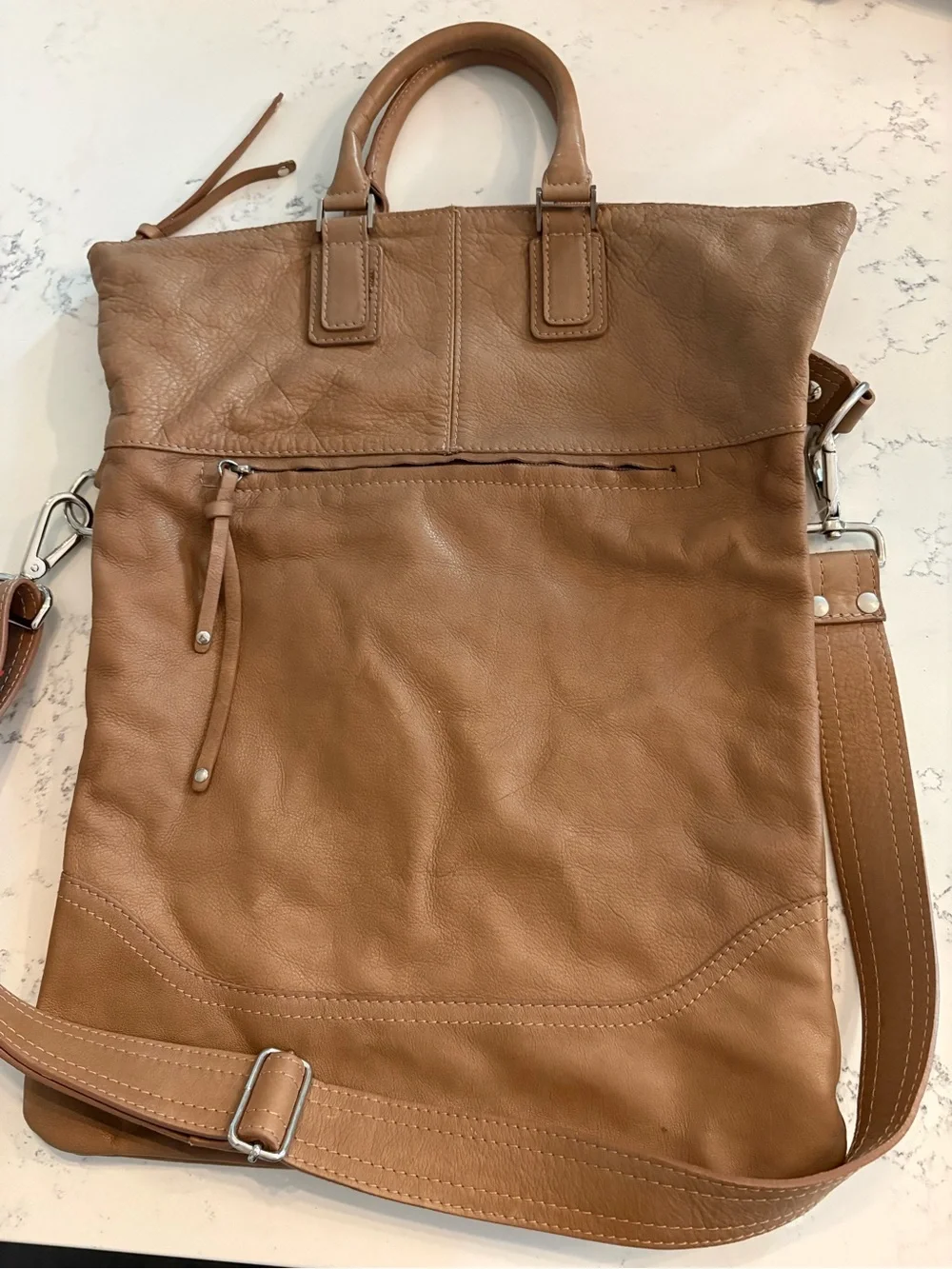 Maurizio Taiuti tan leather fold-over crossbody satchel bag made in Italy